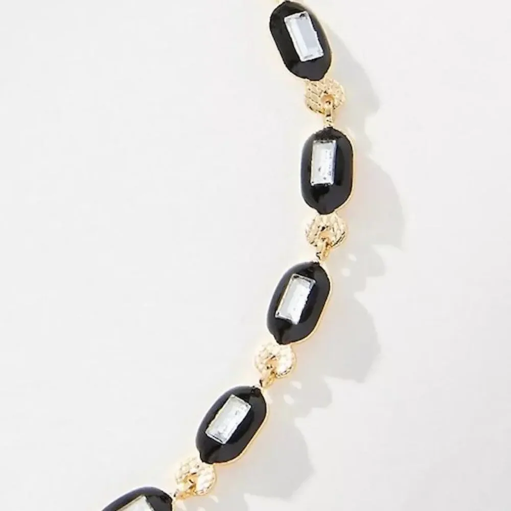 ANTHROPOLOGIE NWT ONE 1 14K Plated Linked Crystal Bracelet Black 6.5-7.5" - Picture 2 of 3